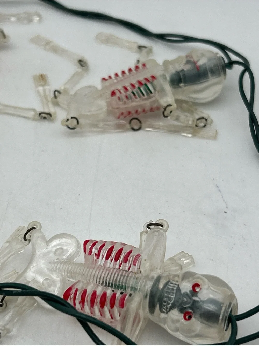 Vtg Blow Mold Halloween Skeleton String Lights Green Bulbs 9.5’(Missing 1 Arm)
